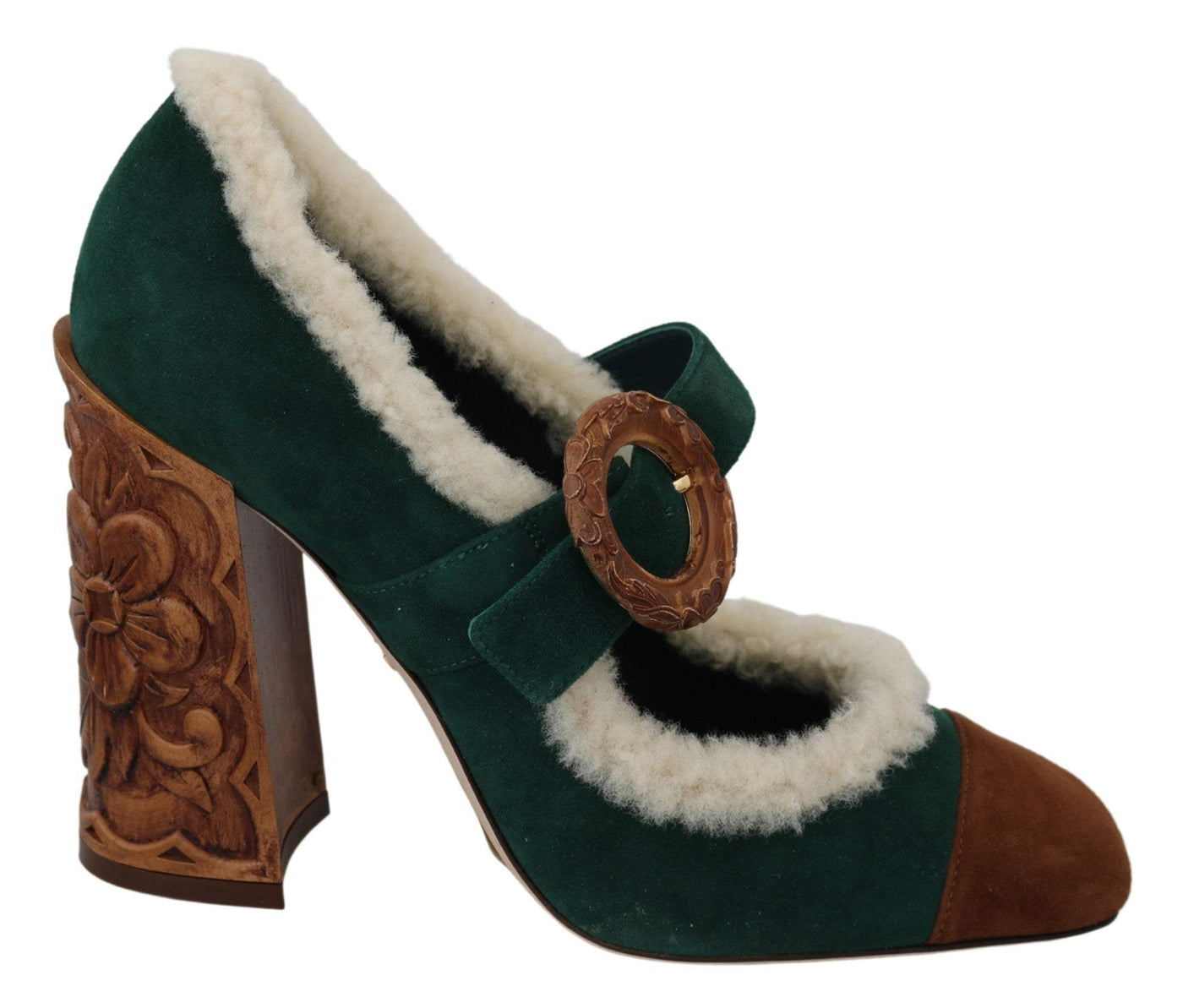 Dolce & Gabbana Green Suede Fur Shearling Mary Jane Shoes #women, Dolce & Gabbana, EU39/US8.5, feed-agegroup-adult, feed-color-Green, feed-gender-female, Green, Pumps - Women - Shoes, Shoes - New Arrivals at SEYMAYKA