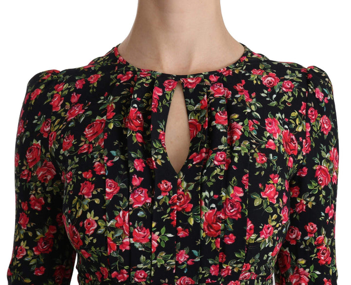 Dolce & Gabbana  Black Floral Longsleeve Knee Length Dress #women, Black, Brand_Dolce & Gabbana, Catch, Clothing_Dress, Dolce & Gabbana, Dresses - Women - Clothing, feed-agegroup-adult, feed-color-black, feed-gender-female, feed-size-IT38|XS, Gender_Women, IT38|XS, Kogan, Women - New Arrivals at SEYMAYKA