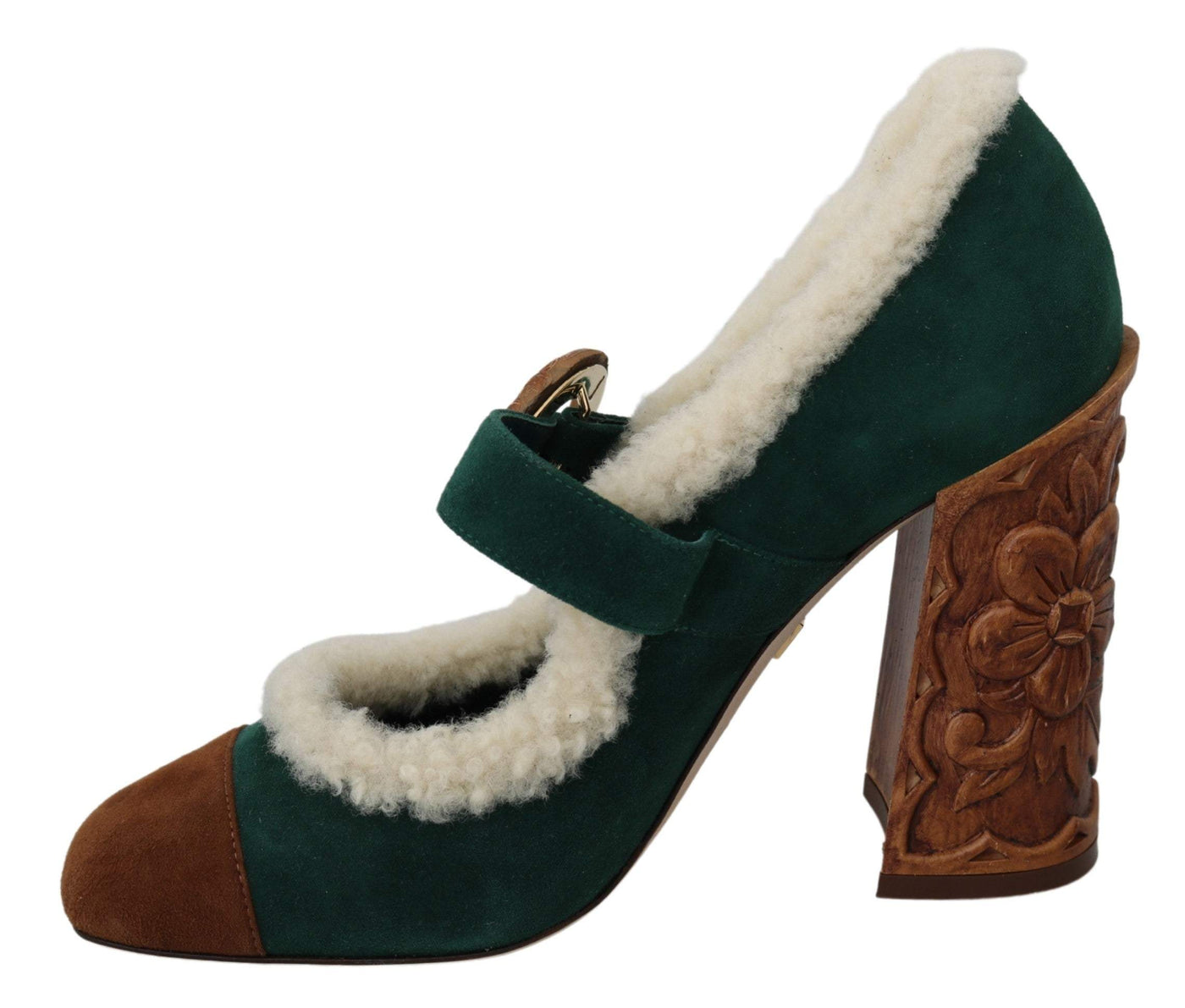 Dolce & Gabbana Green Suede Fur Shearling Mary Jane Shoes #women, Dolce & Gabbana, EU39/US8.5, feed-agegroup-adult, feed-color-Green, feed-gender-female, Green, Pumps - Women - Shoes, Shoes - New Arrivals at SEYMAYKA