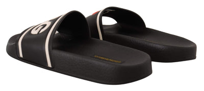 Dolce & Gabbana Black Leather I Love D&G Slides Sandals Black, Dolce & Gabbana, EU35/US4.5, EU36/US5.5, feed-1, Sandals - Women - Shoes at SEYMAYKA
