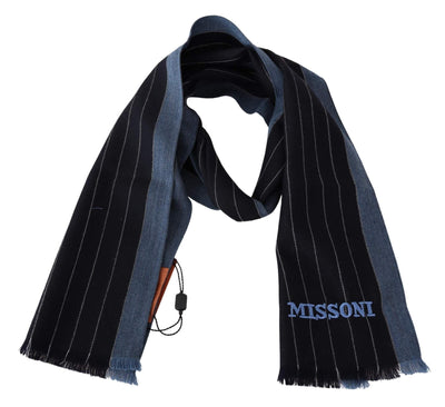 Missoni Black Blue Striped Wool Unisex Wrap scarf #men, Accessories - New Arrivals, Blue, feed-agegroup-adult, feed-color-Blue, feed-gender-male, Missoni, Scarves - Men - Accessories at SEYMAYKA