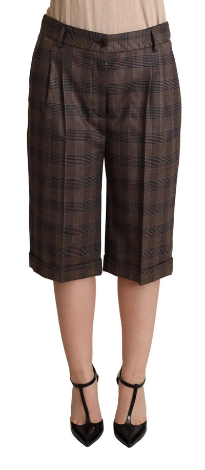Dolce & Gabbana Brown Checkered Wool Bermuda Mid Waist Shorts Brown, Dolce & Gabbana, feed-agegroup-adult, feed-color-Brown, feed-gender-female, IT40|S, Shorts - Women - Clothing at SEYMAYKA