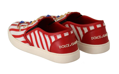 Dolce & Gabbana Red White Anchor Studded Loafers Shoes Dolce & Gabbana, EU36.5/US6, EU36/US5.5, EU38/US7.5, feed-agegroup-adult, feed-color-White, feed-gender-female, Flat Shoes - Women - Shoes, White at SEYMAYKA