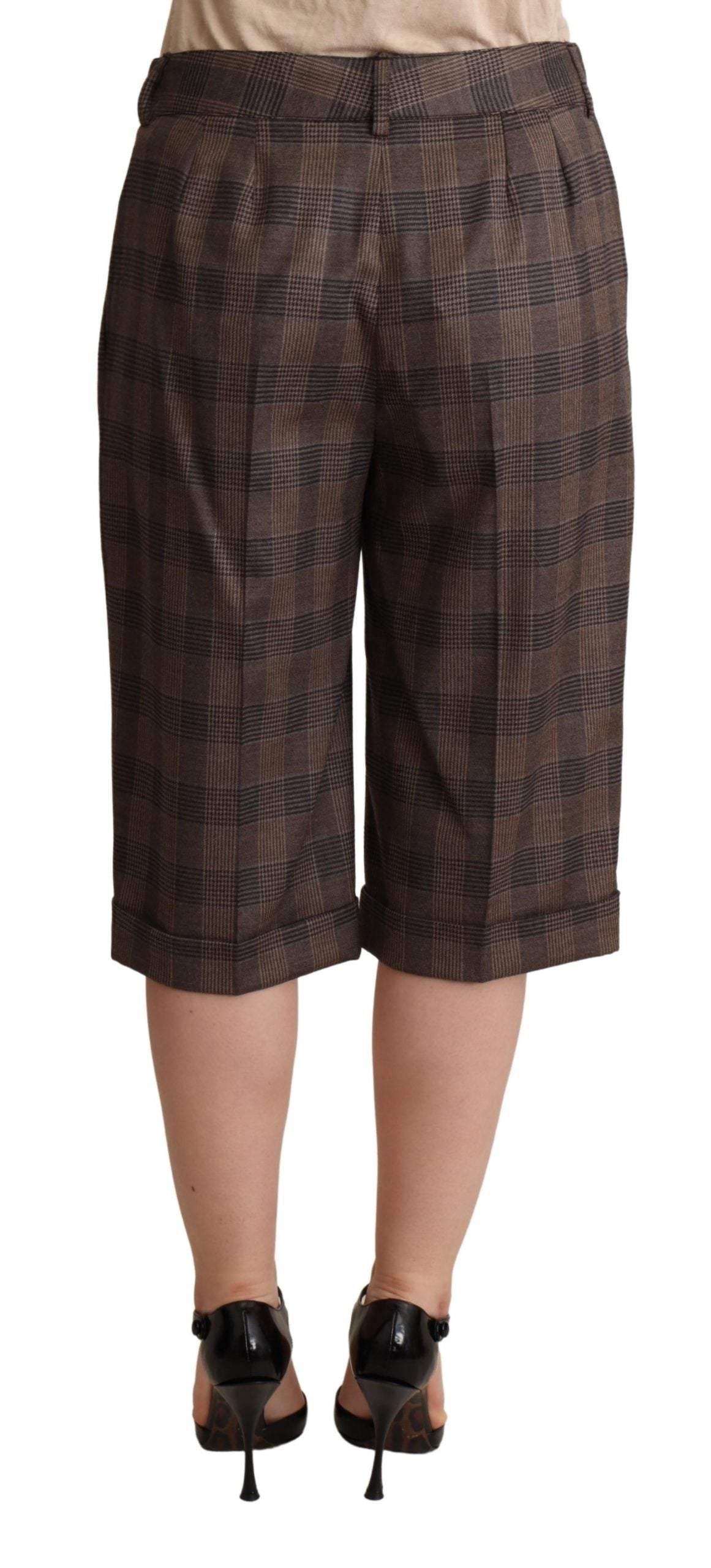 Dolce & Gabbana Brown Checkered Wool Bermuda Mid Waist Shorts Brown, Dolce & Gabbana, feed-agegroup-adult, feed-color-Brown, feed-gender-female, IT40|S, Shorts - Women - Clothing at SEYMAYKA