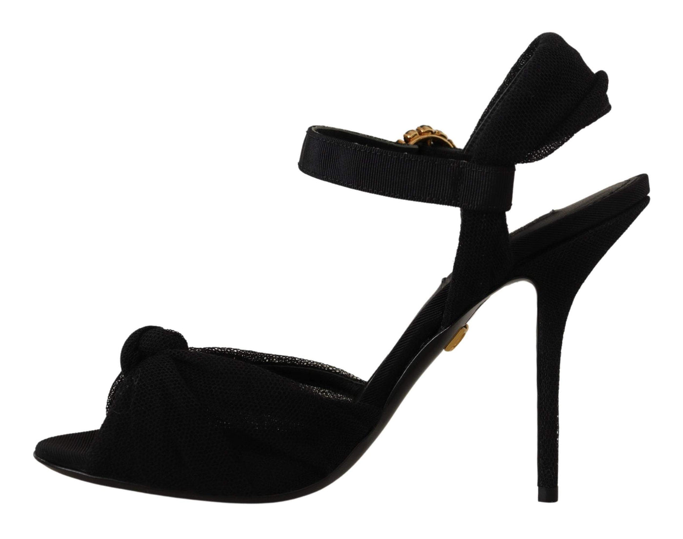 Dolce & Gabbana Black Tulle Stretch Ankle Buckle Strap Shoes Black, Dolce & Gabbana, EU37/US6.5, EU38/US7.5, EU39/US8.5, EU40.5/US10, feed-1, Sandals - Women - Shoes at SEYMAYKA