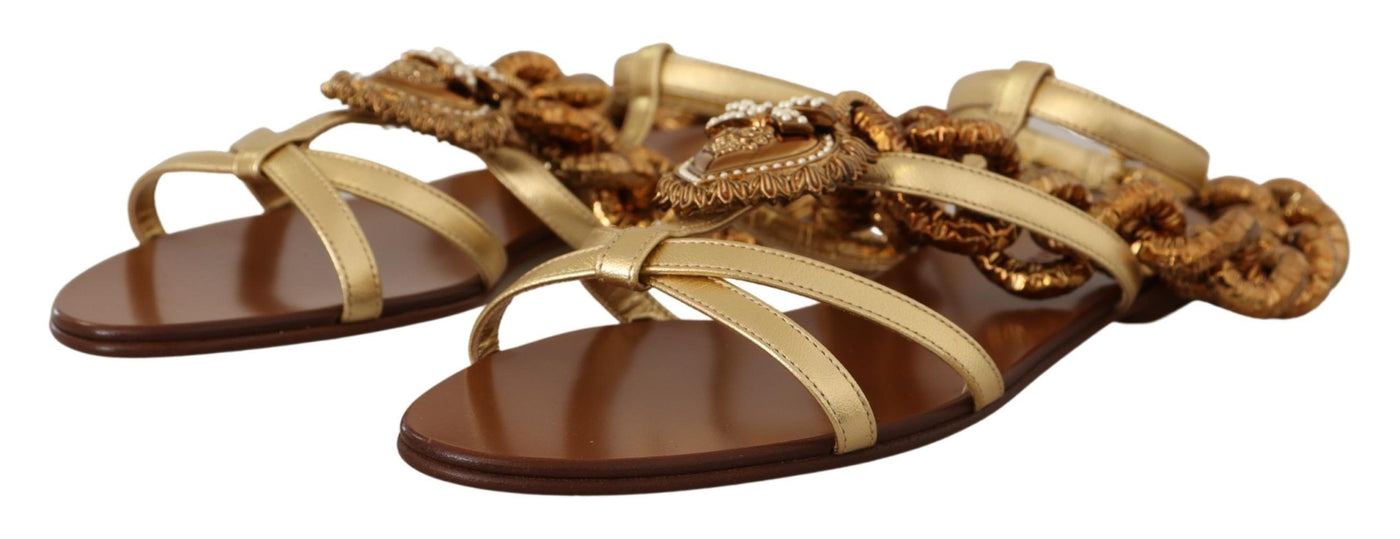 Dolce & Gabbana Gold Leather Devotion Flats Sandals