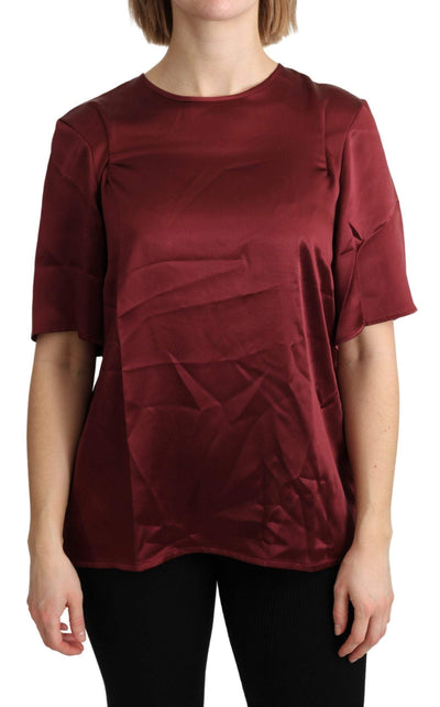 Dolce & Gabbana Bordeaux Roundneck Blouse Silk Top #women, Bordeaux, Dolce & Gabbana, feed-agegroup-adult, feed-color-bordeaux, feed-gender-female, IT46|XL, Tops & T-Shirts - Women - Clothing, Women - New Arrivals at SEYMAYKA