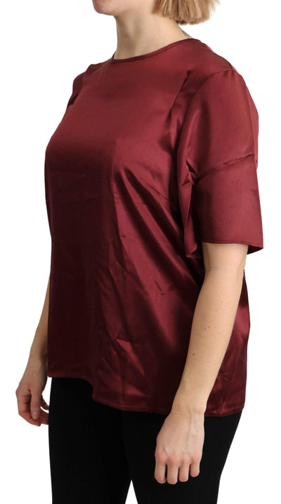 Dolce & Gabbana Bordeaux Roundneck Blouse Silk Top #women, Bordeaux, Dolce & Gabbana, feed-agegroup-adult, feed-color-bordeaux, feed-gender-female, IT46|XL, Tops & T-Shirts - Women - Clothing, Women - New Arrivals at SEYMAYKA