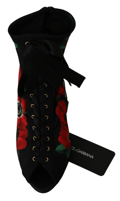 Dolce & Gabbana Black Red Roses Ankle Booties Shoes #women, Black and Red, Boots - Women - Shoes, Dolce & Gabbana, EU35/US4.5, EU36/US5.5, feed-agegroup-adult, feed-color-Black, feed-gender-female, Shoes - New Arrivals at SEYMAYKA