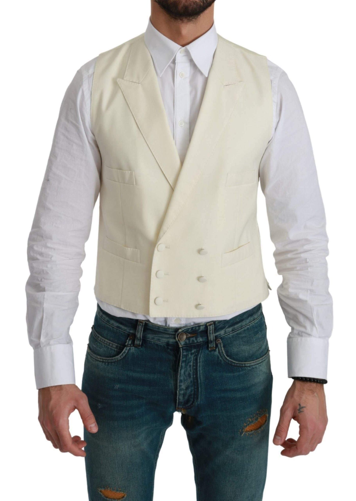 Dolce & Gabbana White Waistcoat Formal Wool  Vest #men, Brand_Dolce & Gabbana, Catch, Dolce & Gabbana, feed-agegroup-adult, feed-color-white, feed-gender-male, feed-size-IT44 | XS, feed-size-IT46 | S, feed-size-IT52 | L, feed-size-IT54 | XL, feed-size-IT56 | XL, feed-size-IT58 | XXL, feed-size-IT60 | 3XL, Gender_Men, IT44 | XS, IT46 | S, IT52 | L, IT54 | XL, IT56 | XL, IT58 | XXL, IT60 | 3XL, Kogan, Men - New Arrivals, Vests - Men - Clothing, White at SEYMAYKA