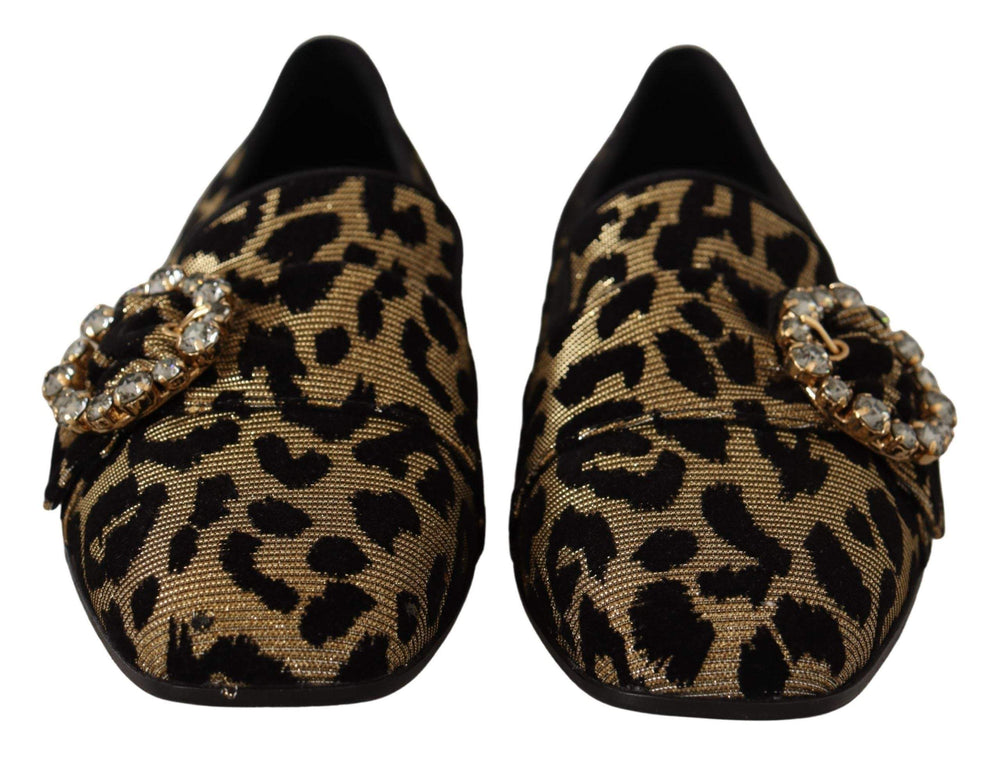Dolce & Gabbana Gold Leopard Print Crystals Loafers Brown, Dolce & Gabbana, EU36.5/US6, EU37.5/US7, feed-1, Flat Shoes - Women - Shoes at SEYMAYKA