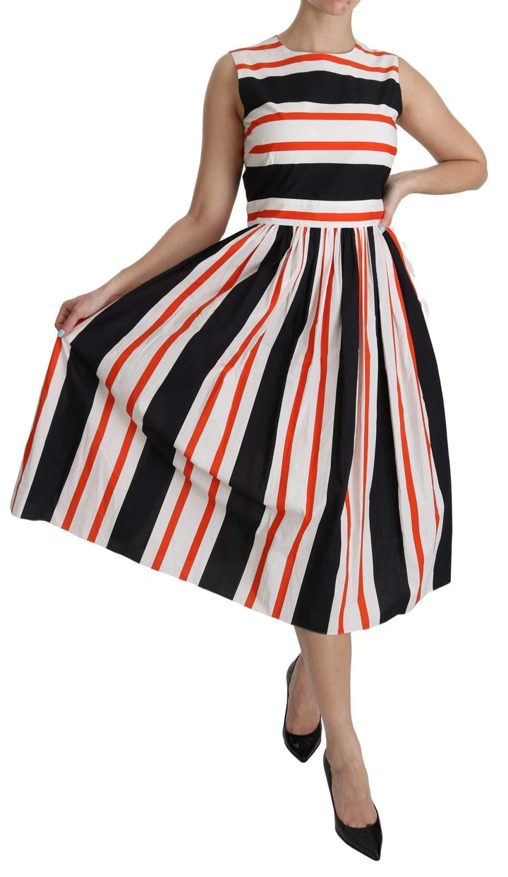 Dolce & Gabbana  Multicolor Stripes A-Line Pleated Midi Dress #women, Brand_Dolce & Gabbana, Catch, Clothing_Dress, Dolce & Gabbana, Dresses - Women - Clothing, feed-agegroup-adult, feed-color-multicolor, feed-gender-female, feed-size-IT44|L, Gender_Women, IT44|L, Kogan, Multicolor, Women - New Arrivals at SEYMAYKA