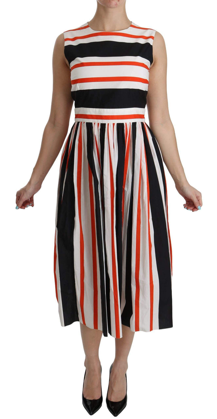 Dolce & Gabbana  Multicolor Stripes A-Line Pleated Midi Dress #women, Brand_Dolce & Gabbana, Catch, Clothing_Dress, Dolce & Gabbana, Dresses - Women - Clothing, feed-agegroup-adult, feed-color-multicolor, feed-gender-female, feed-size-IT44|L, Gender_Women, IT44|L, Kogan, Multicolor, Women - New Arrivals at SEYMAYKA