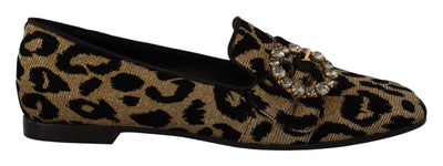 Dolce & Gabbana Gold Leopard Print Crystals Loafers Brown, Dolce & Gabbana, EU36.5/US6, EU37.5/US7, feed-1, Flat Shoes - Women - Shoes at SEYMAYKA