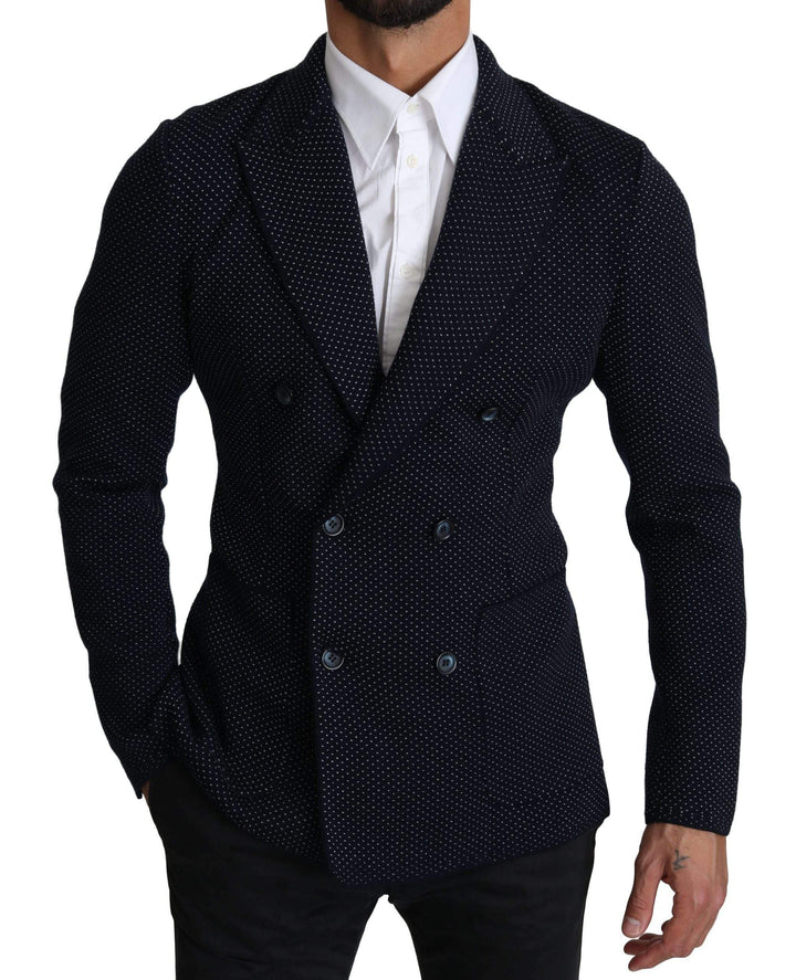 Dolce & Gabbana  Dark Blue Dotted Double Breasted Coat Blazer #men, Blazers - Men - Clothing, Blue, Brand_Dolce & Gabbana, Catch, Dolce & Gabbana, feed-agegroup-adult, feed-color-blue, feed-gender-male, feed-size-IT44 | XS, feed-size-IT46 | S, feed-size-IT50 | L, Gender_Men, IT44 | XS, IT46 | S, IT50 | L, Kogan, Men - New Arrivals at SEYMAYKA