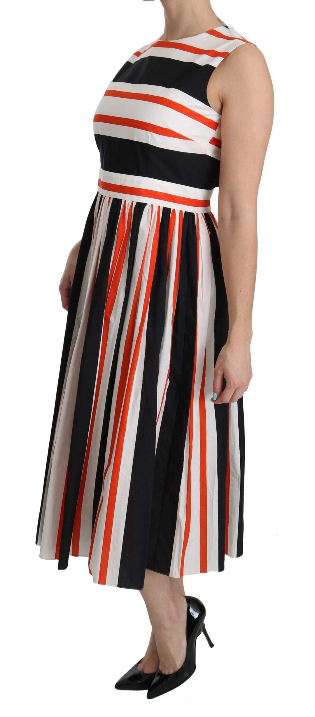 Dolce & Gabbana  Multicolor Stripes A-Line Pleated Midi Dress #women, Brand_Dolce & Gabbana, Catch, Clothing_Dress, Dolce & Gabbana, Dresses - Women - Clothing, feed-agegroup-adult, feed-color-multicolor, feed-gender-female, feed-size-IT44|L, Gender_Women, IT44|L, Kogan, Multicolor, Women - New Arrivals at SEYMAYKA