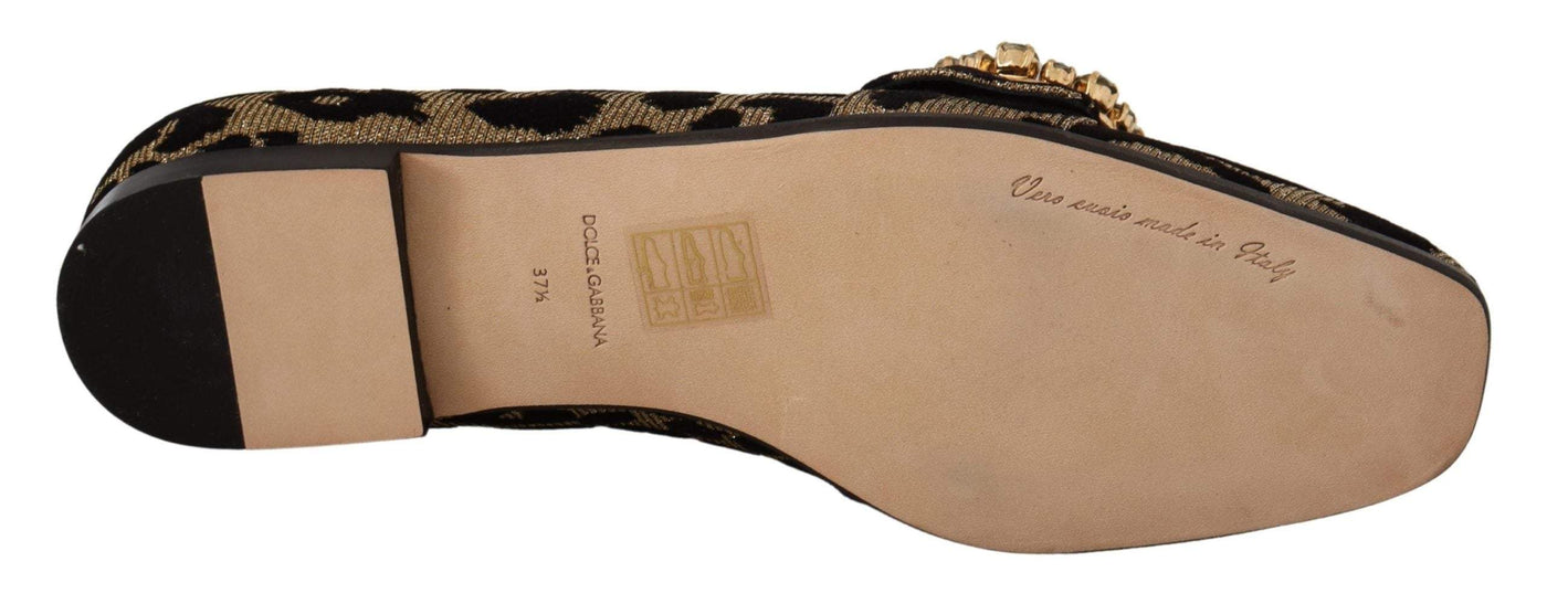 Dolce & Gabbana Gold Leopard Print Crystals Loafers Brown, Dolce & Gabbana, EU36.5/US6, EU37.5/US7, feed-1, Flat Shoes - Women - Shoes at SEYMAYKA