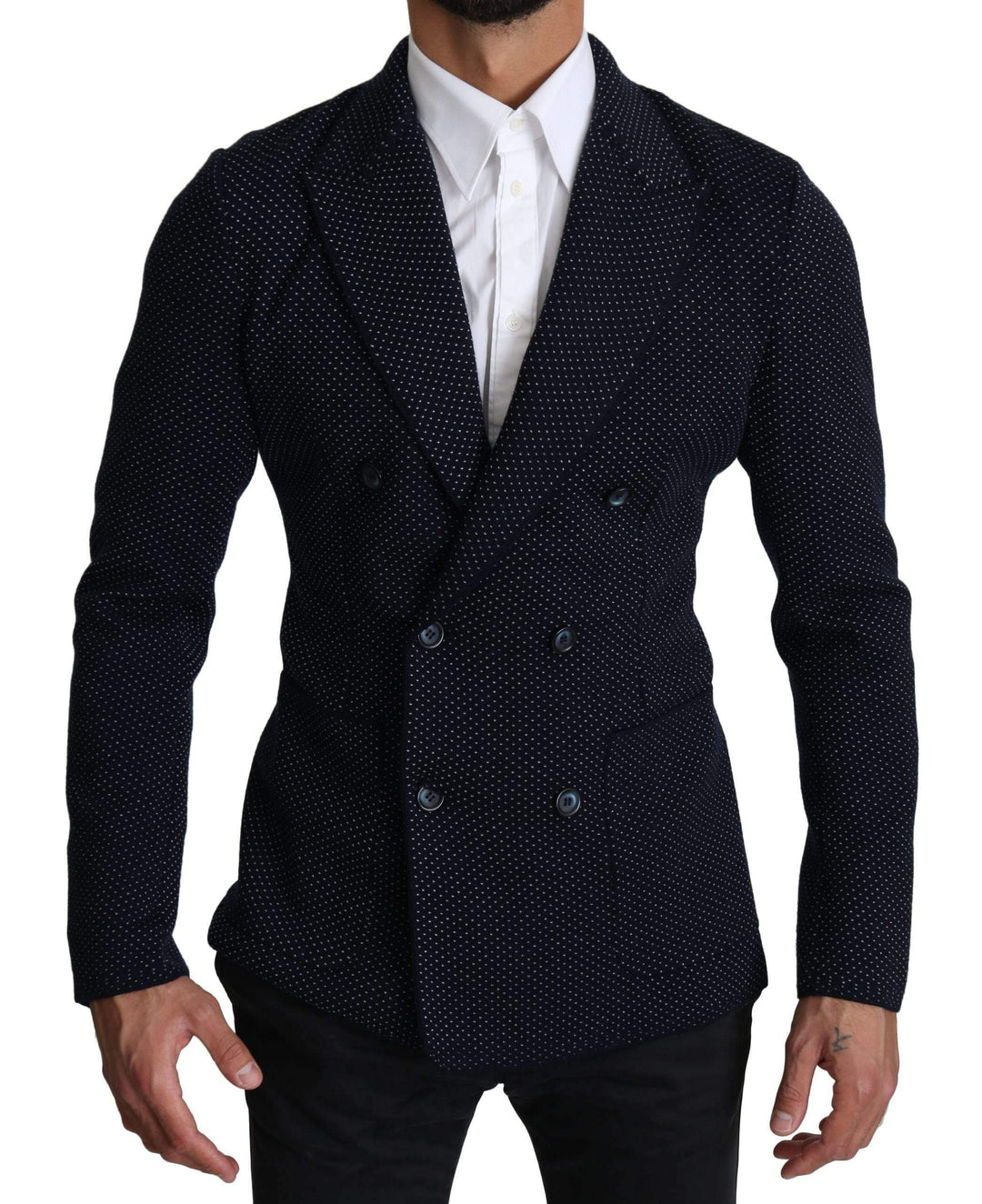 Dolce & Gabbana  Dark Blue Dotted Double Breasted Coat Blazer #men, Blazers - Men - Clothing, Blue, Brand_Dolce & Gabbana, Catch, Dolce & Gabbana, feed-agegroup-adult, feed-color-blue, feed-gender-male, feed-size-IT44 | XS, feed-size-IT46 | S, feed-size-IT50 | L, Gender_Men, IT44 | XS, IT46 | S, IT50 | L, Kogan, Men - New Arrivals at SEYMAYKA