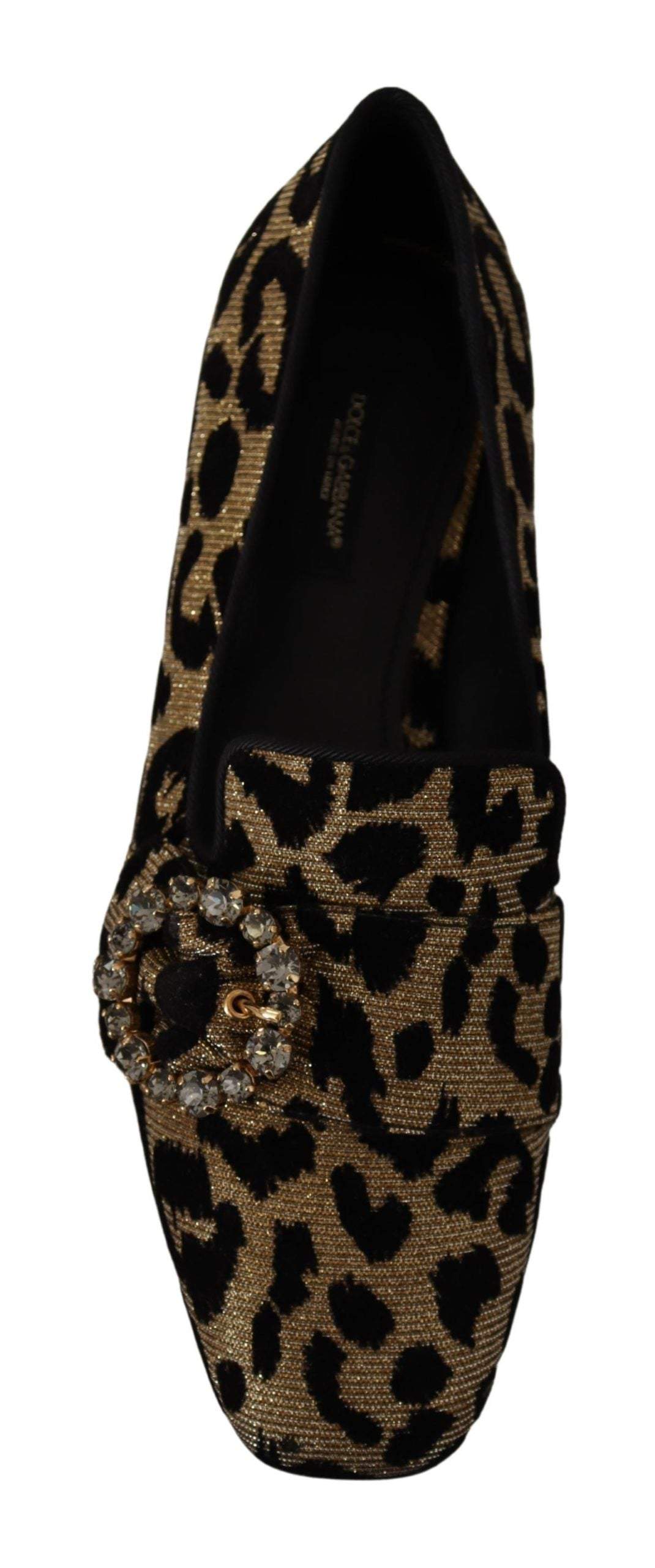 Dolce & Gabbana Gold Leopard Print Crystals Loafers Brown, Dolce & Gabbana, EU36.5/US6, EU37.5/US7, feed-1, Flat Shoes - Women - Shoes at SEYMAYKA
