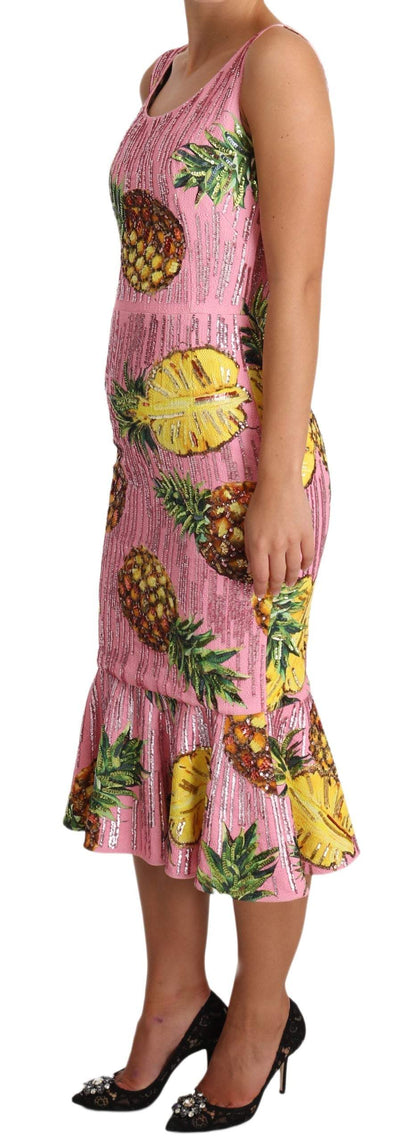 Dolce & Gabbana Pink Pineapple SPECIAL PIECE Midi Dress Dolce & Gabbana, Dresses - Women - Clothing, feed-agegroup-adult, feed-color-Pink, feed-gender-female, IT40|S, Pink, Women - New Arrivals at SEYMAYKA