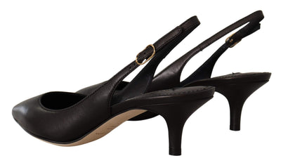 Dolce & Gabbana Black Leather Slingbacks Heels Pumps Shoes Black, Dolce & Gabbana, EU36.5/US6, EU37/US6.5, feed-1, Sandals - Women - Shoes at SEYMAYKA