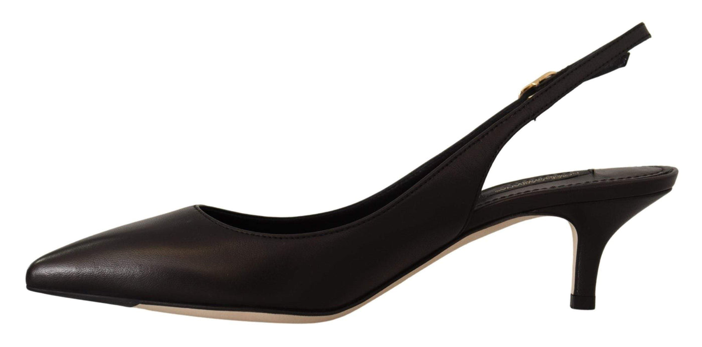 Dolce & Gabbana Black Leather Slingbacks Heels Pumps Shoes Black, Dolce & Gabbana, EU36.5/US6, EU37/US6.5, feed-1, Sandals - Women - Shoes at SEYMAYKA