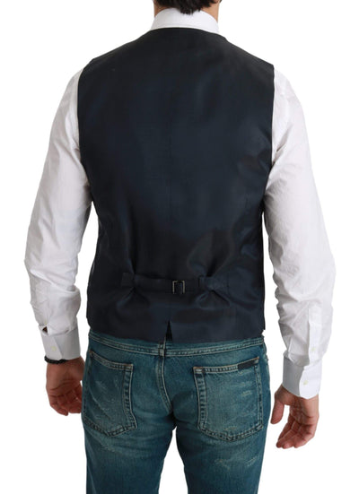 Dolce & Gabbana  Blue Waistcoat Formal Stretch Wool Vest #men, Blue, Brand_Dolce & Gabbana, Catch, Dolce & Gabbana, feed-agegroup-adult, feed-color-blue, feed-gender-male, feed-size-IT48 | M, Gender_Men, IT48 | M, Kogan, Men - New Arrivals, Vests - Men - Clothing at SEYMAYKA