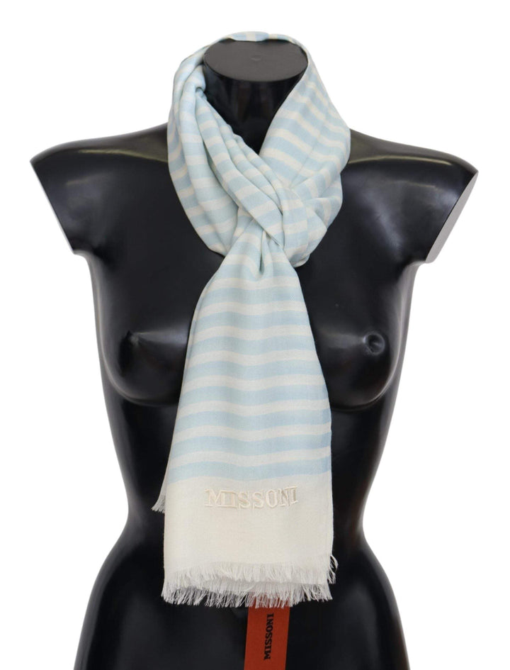 Missoni Blue White Lined Cashmere Unisex Wrap Scarf #men, Blue, feed-agegroup-adult, feed-color-Blue, feed-gender-male, Missoni, Scarves - Men - Accessories at SEYMAYKA