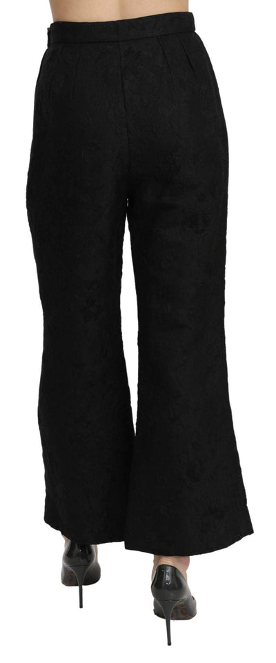 Dolce & Gabbana  Black High Waist Flared Cropped Brocade Pants #women, Black, Brand_Dolce & Gabbana, Catch, Dolce & Gabbana, feed-agegroup-adult, feed-color-black, feed-gender-female, feed-size-IT40|S, Gender_Women, IT40|S, Jeans & Pants - Women - Clothing, Kogan, Women - New Arrivals at SEYMAYKA