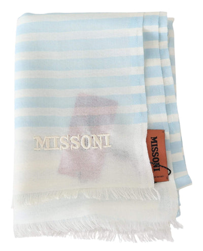 Missoni Blue White Lined Cashmere Unisex Wrap Scarf #men, Blue, feed-agegroup-adult, feed-color-Blue, feed-gender-male, Missoni, Scarves - Men - Accessories at SEYMAYKA