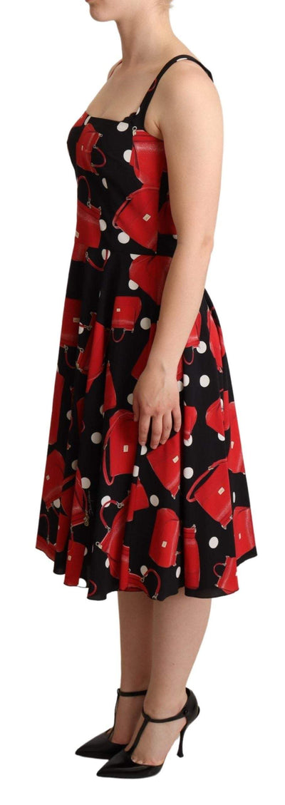 Dolce & Gabbana Black Red Bag Print A-line Mid Length Dress Black, Dolce & Gabbana, Dresses - Women - Clothing, feed-agegroup-adult, feed-color-Black, feed-gender-female, IT36 | XS, IT38|XS, IT40|S, IT42|M, IT44|L, IT46|XL, IT48|XXL at SEYMAYKA