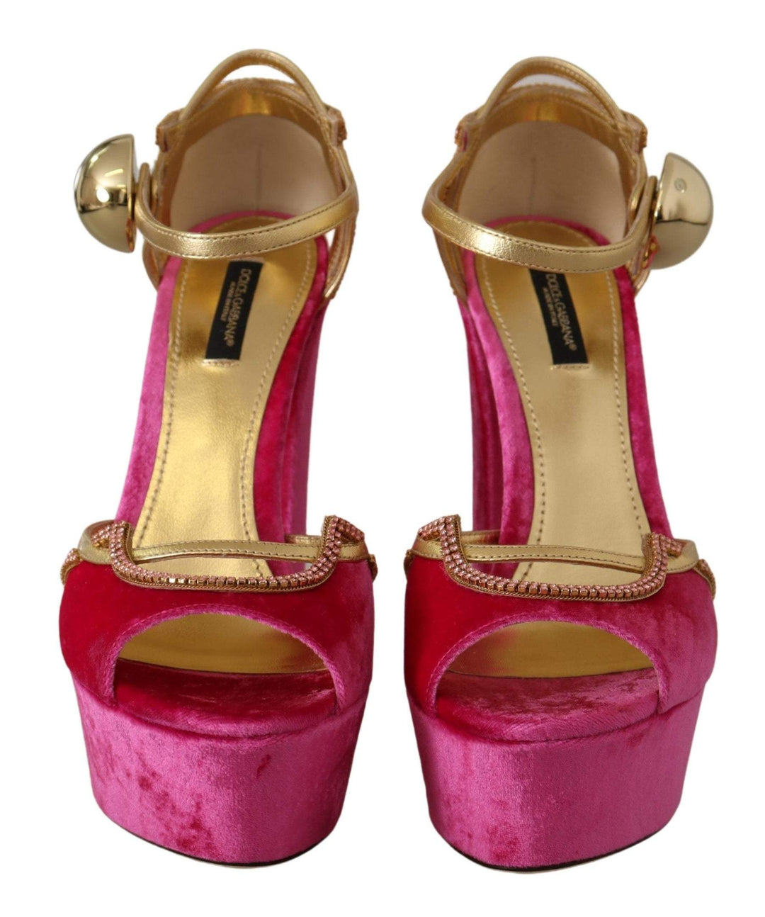 Dolce & Gabbana Pink Velvet Crystal Ankle Strap Sandals Shoes Dolce & Gabbana, EU39.5/US9, EU39/US8.5, feed-1, Pink, Sandals - Women - Shoes at SEYMAYKA
