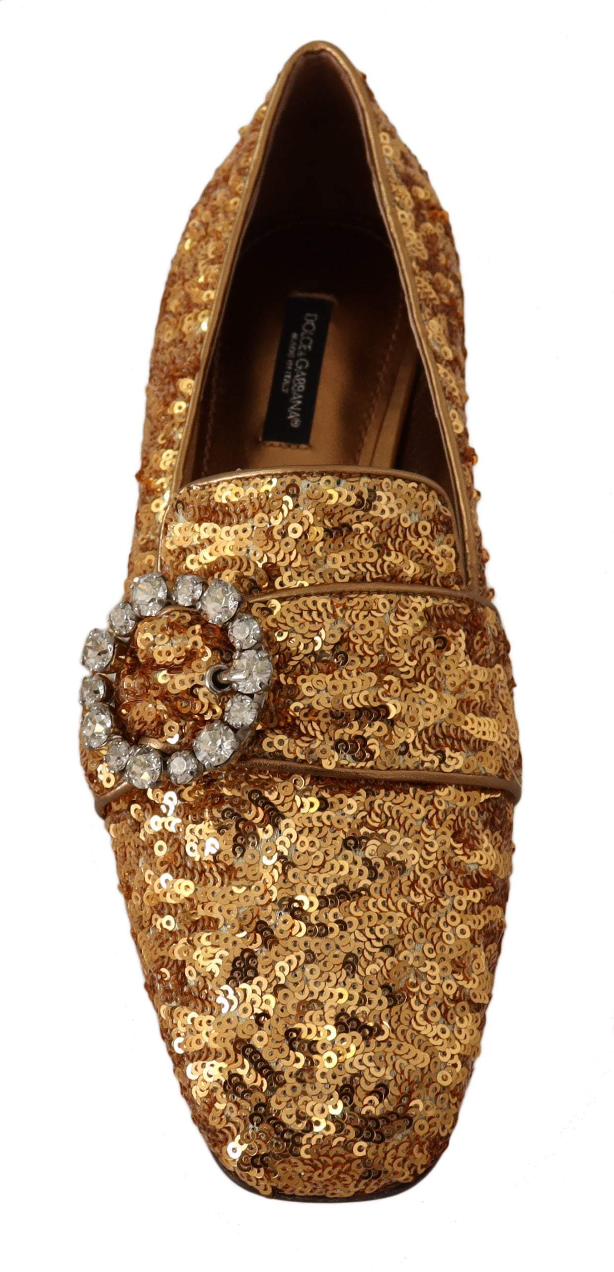 Dolce & Gabbana Gold Sequin Crystal Flat Women Loafers Shoes Dolce & Gabbana, EU37/US6.5, feed-agegroup-adult, feed-color-Gold, feed-gender-female, Flat Shoes - Women - Shoes, Gold at SEYMAYKA