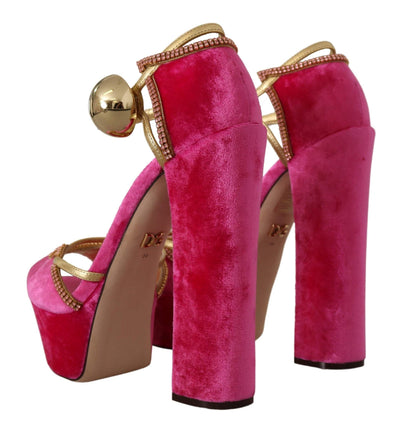 Dolce & Gabbana Pink Velvet Crystal Ankle Strap Sandals Shoes Dolce & Gabbana, EU39.5/US9, EU39/US8.5, feed-1, Pink, Sandals - Women - Shoes at SEYMAYKA