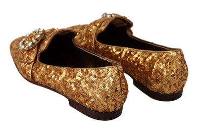 Dolce & Gabbana Gold Sequin Crystal Flat Women Loafers Shoes Dolce & Gabbana, EU37/US6.5, feed-agegroup-adult, feed-color-Gold, feed-gender-female, Flat Shoes - Women - Shoes, Gold at SEYMAYKA