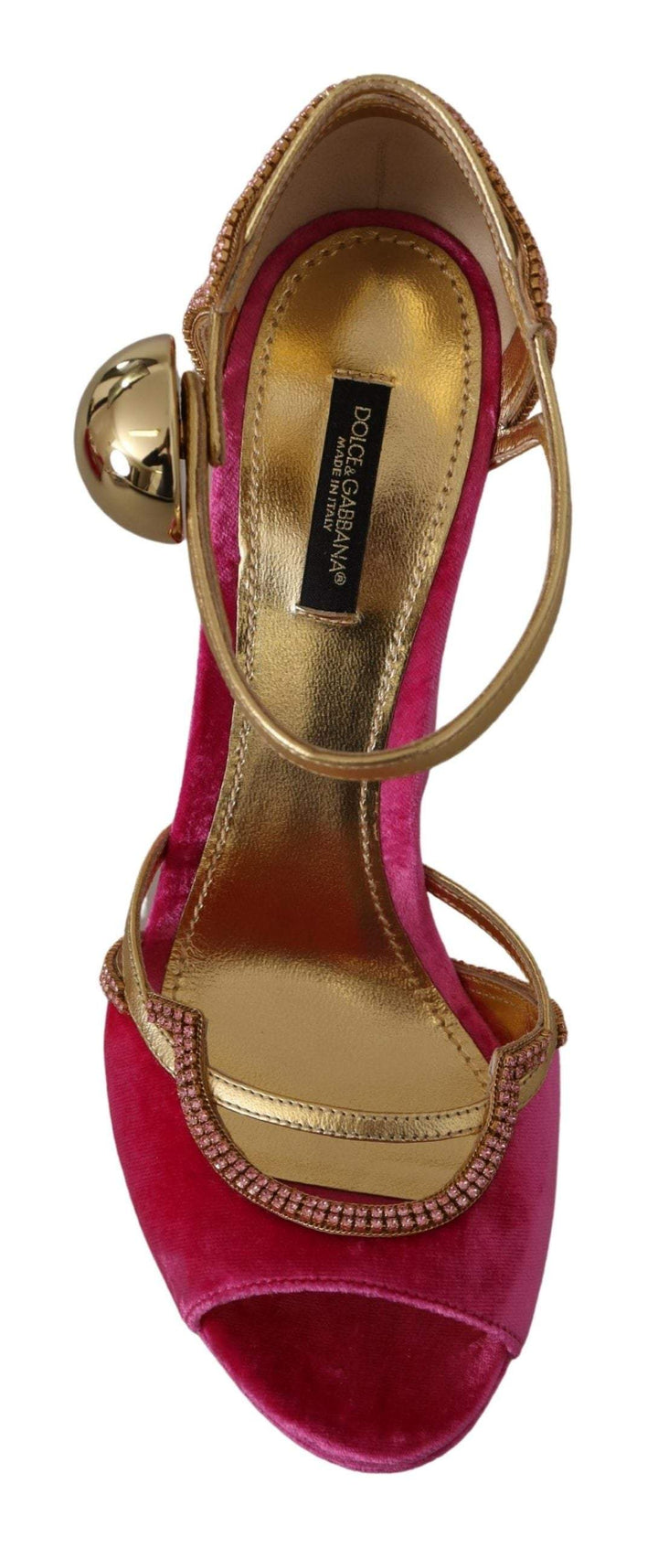 Dolce & Gabbana Pink Velvet Crystal Ankle Strap Sandals Shoes Dolce & Gabbana, EU39.5/US9, EU39/US8.5, feed-1, Pink, Sandals - Women - Shoes at SEYMAYKA