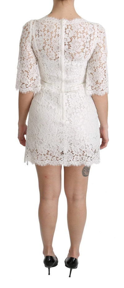 Dolce & Gabbana White Floral Lace Shift V-neck Mini Dress Dolce & Gabbana, Dresses - Women - Clothing, feed-agegroup-adult, feed-color-White, feed-gender-female, IT36 | XS, White, Women - New Arrivals at SEYMAYKA