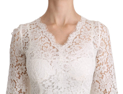 Dolce & Gabbana White Floral Lace Shift V-neck Mini Dress Dolce & Gabbana, Dresses - Women - Clothing, feed-agegroup-adult, feed-color-White, feed-gender-female, IT36 | XS, White, Women - New Arrivals at SEYMAYKA