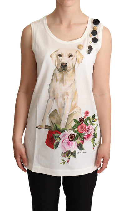 Dolce & Gabbana White Dog Floral Print Embellished  T-shirt Dolce & Gabbana, feed-agegroup-adult, feed-color-White, feed-gender-female, IT38|XS, IT40|S, Tops & T-Shirts - Women - Clothing, White at SEYMAYKA