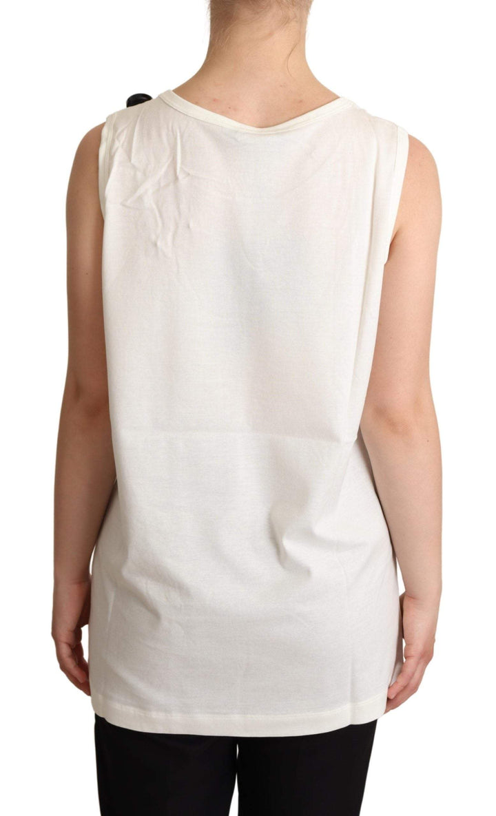 Dolce & Gabbana White Dog Floral Print Embellished  T-shirt Dolce & Gabbana, feed-agegroup-adult, feed-color-White, feed-gender-female, IT38|XS, IT40|S, Tops & T-Shirts - Women - Clothing, White at SEYMAYKA