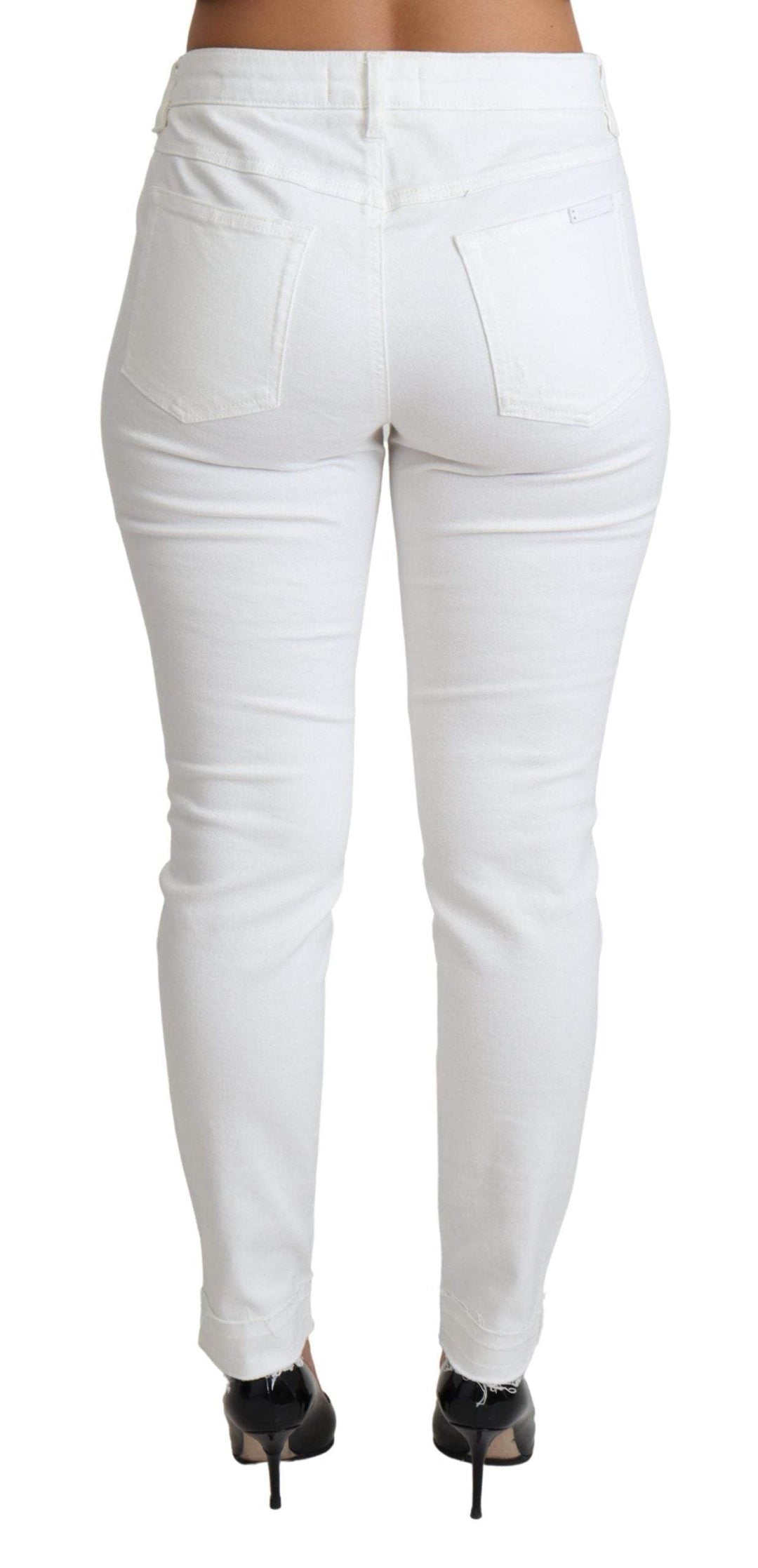 Dolce & Gabbana White Tattered Skinny Denim Cotton Stretch Jeans #women, Dolce & Gabbana, feed-agegroup-adult, feed-color-White, feed-gender-female, IT40|S, IT44|L, IT46|XL, IT48|XXL, Jeans & Pants - Women - Clothing, White, Women - New Arrivals at SEYMAYKA