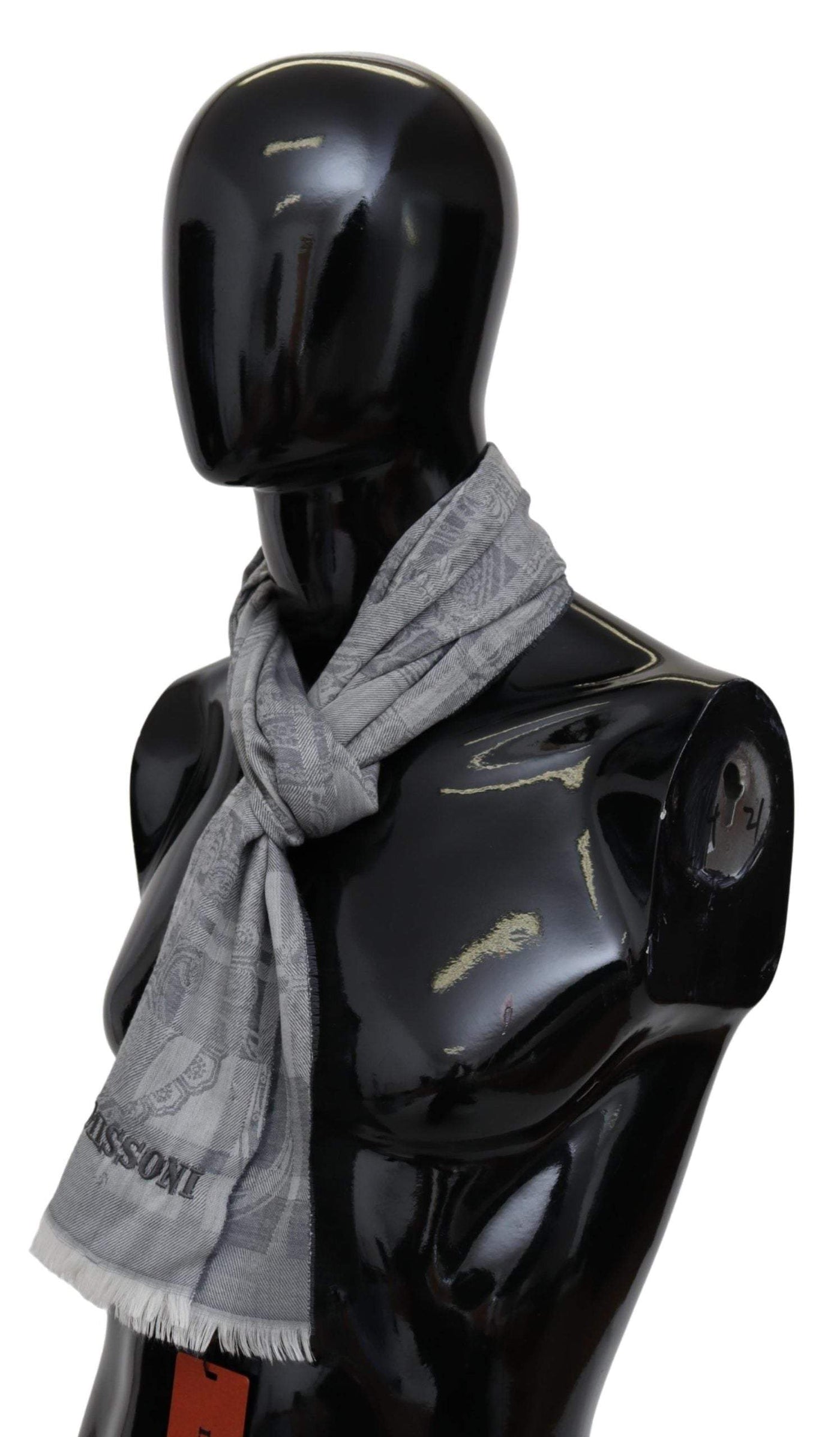 Missoni Gray Floral Wool Unisex Neck Wrap Fringes Scarf #men, Accessories - New Arrivals, feed-agegroup-adult, feed-color-Gray, feed-gender-male, Gray, Missoni, Scarves - Men - Accessories at SEYMAYKA