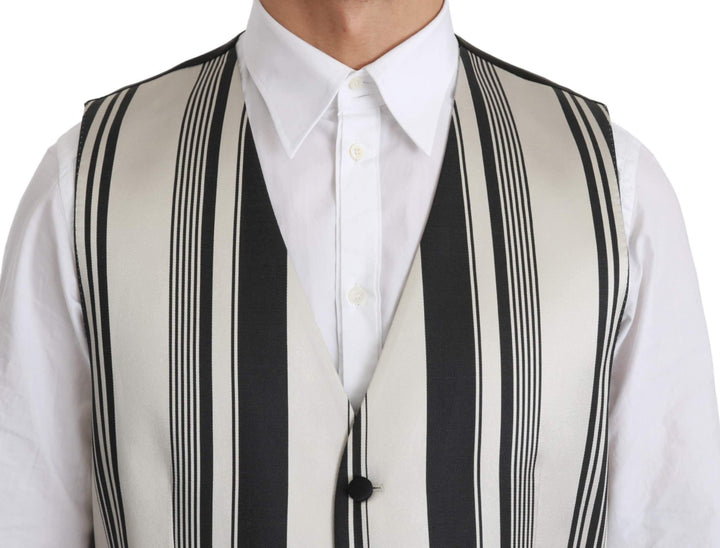 Dolce & Gabbana  White Black Stripes Waistcoat Formal Vest #men, Black, Brand_Dolce & Gabbana, Catch, Dolce & Gabbana, feed-agegroup-adult, feed-color-black, feed-gender-male, feed-size-IT48 | M, Gender_Men, IT48 | M, Kogan, Men - New Arrivals, Vests - Men - Clothing at SEYMAYKA