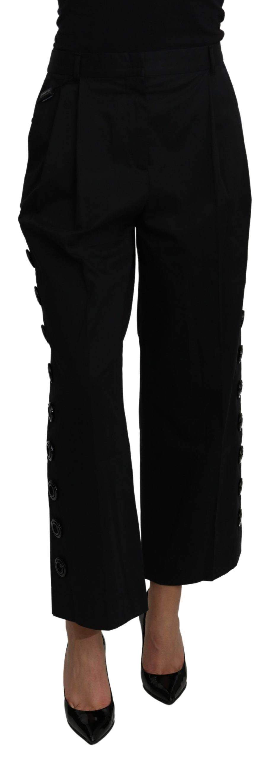 Dolce & Gabbana  Black High Waist Cropped Cotton Stretch Pants #women, Black, Brand_Dolce & Gabbana, Catch, Dolce & Gabbana, feed-agegroup-adult, feed-color-black, feed-gender-female, feed-size-IT40|S, Gender_Women, IT40|S, Jeans & Pants - Women - Clothing, Kogan, Women - New Arrivals at SEYMAYKA