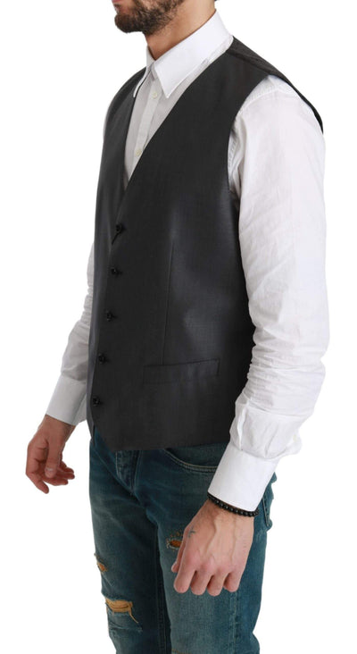 Dolce & Gabbana  Gray Waistcoat Formal Stretch Wool Vest #men, Brand_Dolce & Gabbana, Catch, Dolce & Gabbana, feed-agegroup-adult, feed-color-gray, feed-gender-male, feed-size-IT52 | XL, Gender_Men, Gray, IT52 | XL, Kogan, Men - New Arrivals, Vests - Men - Clothing at SEYMAYKA