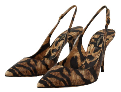 Dolce & Gabbana Brown Slingbacks Leather Tiger Shoes Brown, Dolce & Gabbana, EU36.5/US6, EU37/US6.5, EU40.5/US10, EU40/US9.5, feed-1, Pumps - Women - Shoes at SEYMAYKA