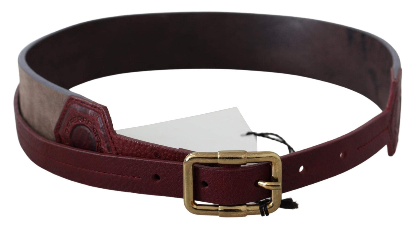 GF Ferre Brown Leather Wide Gold Chrome Logo Buckle Belt #women, 70 cm / 28 Inches, Accessories - New Arrivals, Belts - Women - Accessories, Brown, feed-agegroup-adult, feed-color-brown, feed-gender-female, GF Ferre at SEYMAYKA