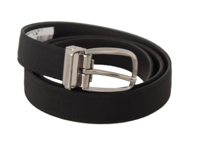 Dolce & Gabbana Black Grosgrain Leather Silver Tone Metal Buckle Belt
