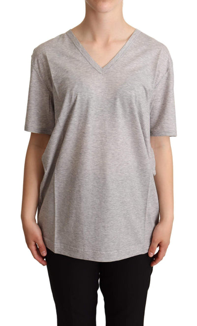 Dolce & Gabbana Gray Solid 100% Cotton V-neck Top T-shirt Dolce & Gabbana, feed-agegroup-adult, feed-color-Gray, feed-gender-female, Gray, IT38|XS, IT40|S, IT42|M, IT44|L, IT46|XL, IT48|XXL, Tops & T-Shirts - Women - Clothing at SEYMAYKA