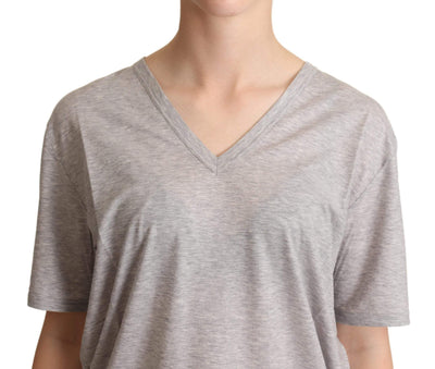 Dolce & Gabbana Gray Solid 100% Cotton V-neck Top T-shirt Dolce & Gabbana, feed-agegroup-adult, feed-color-Gray, feed-gender-female, Gray, IT38|XS, IT40|S, IT42|M, IT44|L, IT46|XL, IT48|XXL, Tops & T-Shirts - Women - Clothing at SEYMAYKA